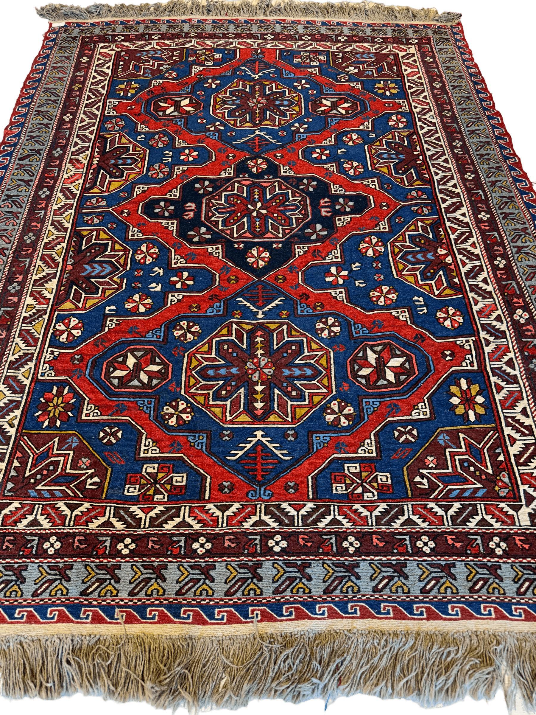 Vintage Tribal Lezgi Daghestan Soumak Rug 8' x 6' ft