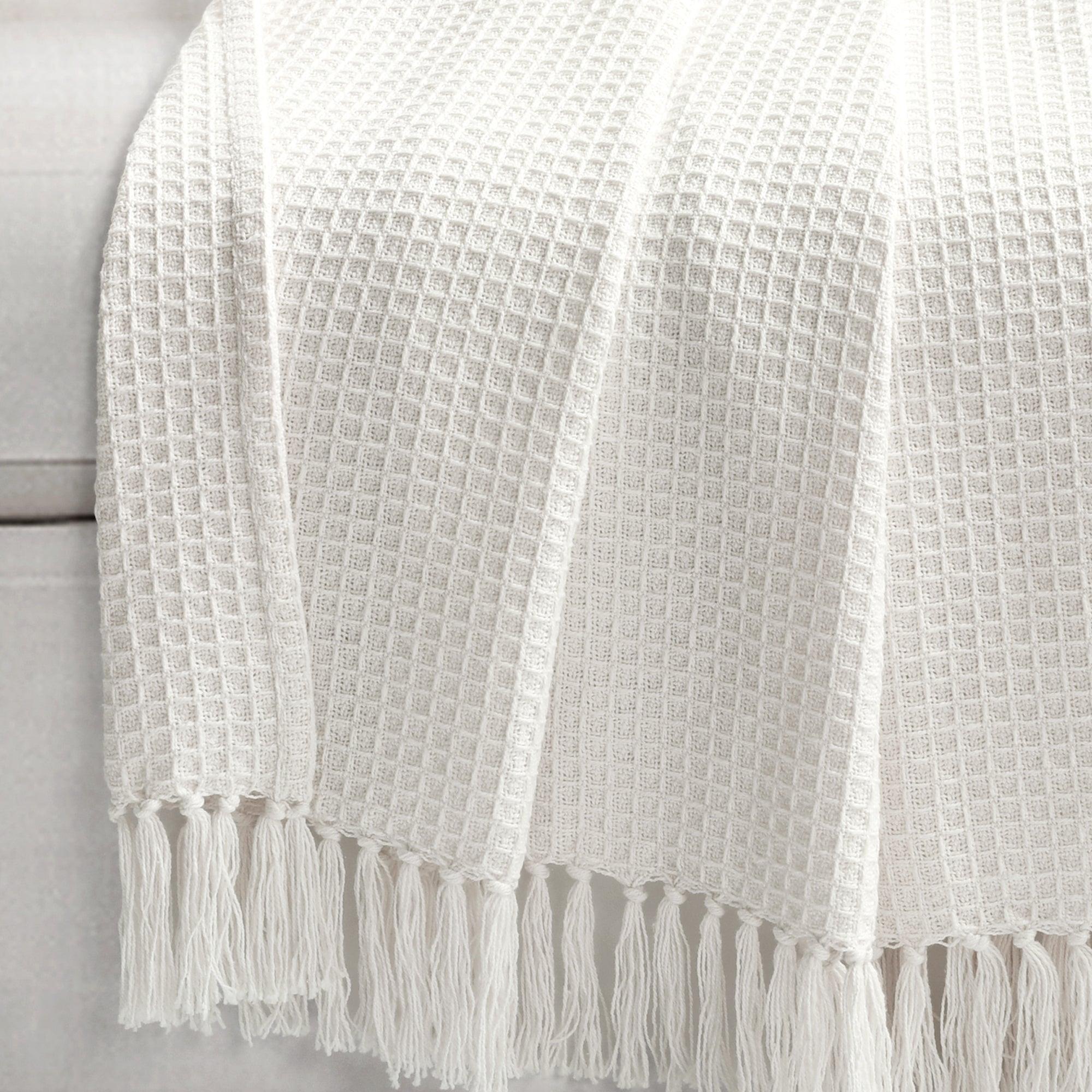 Waffle Cotton Knit Tassel Fringe Throw