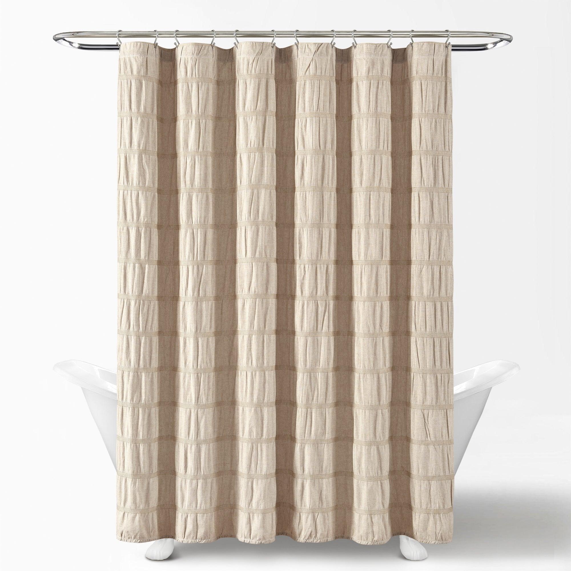 Waffle Stripe Woven Cotton Shower Curtain