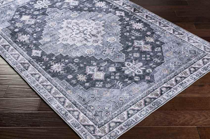 Walford Traditional Denim Washable Area Rug