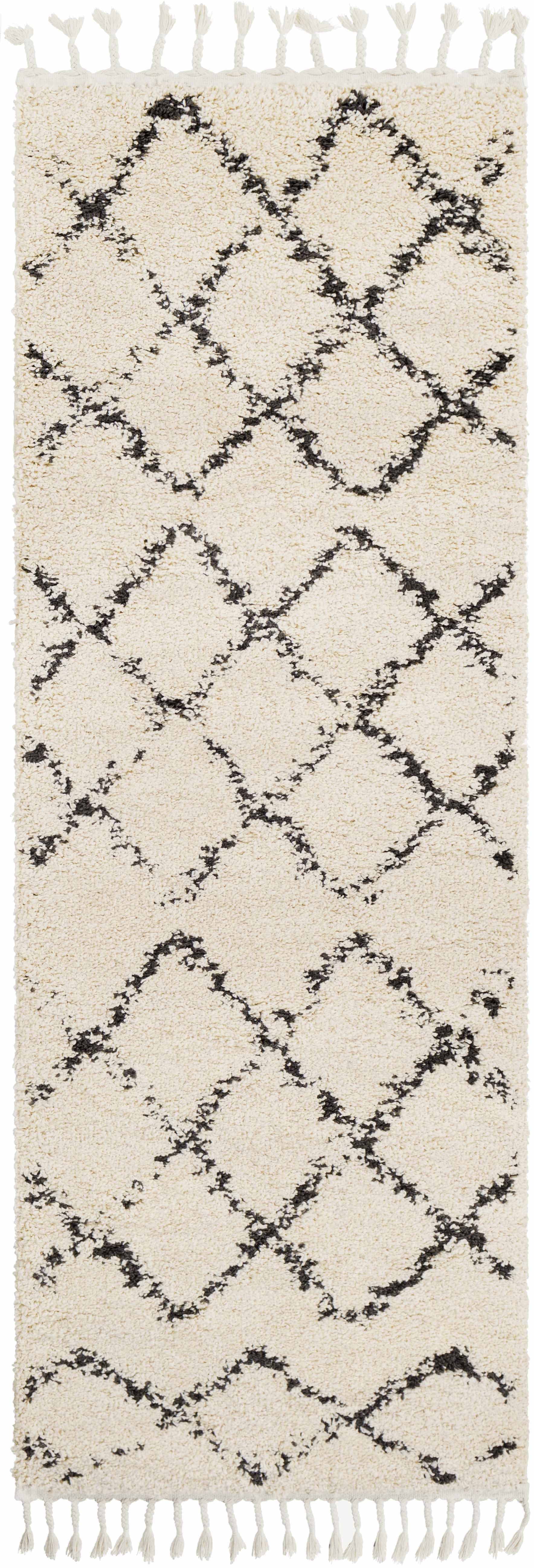 Wallagrass Beige/Black Trellis Tassel Shag