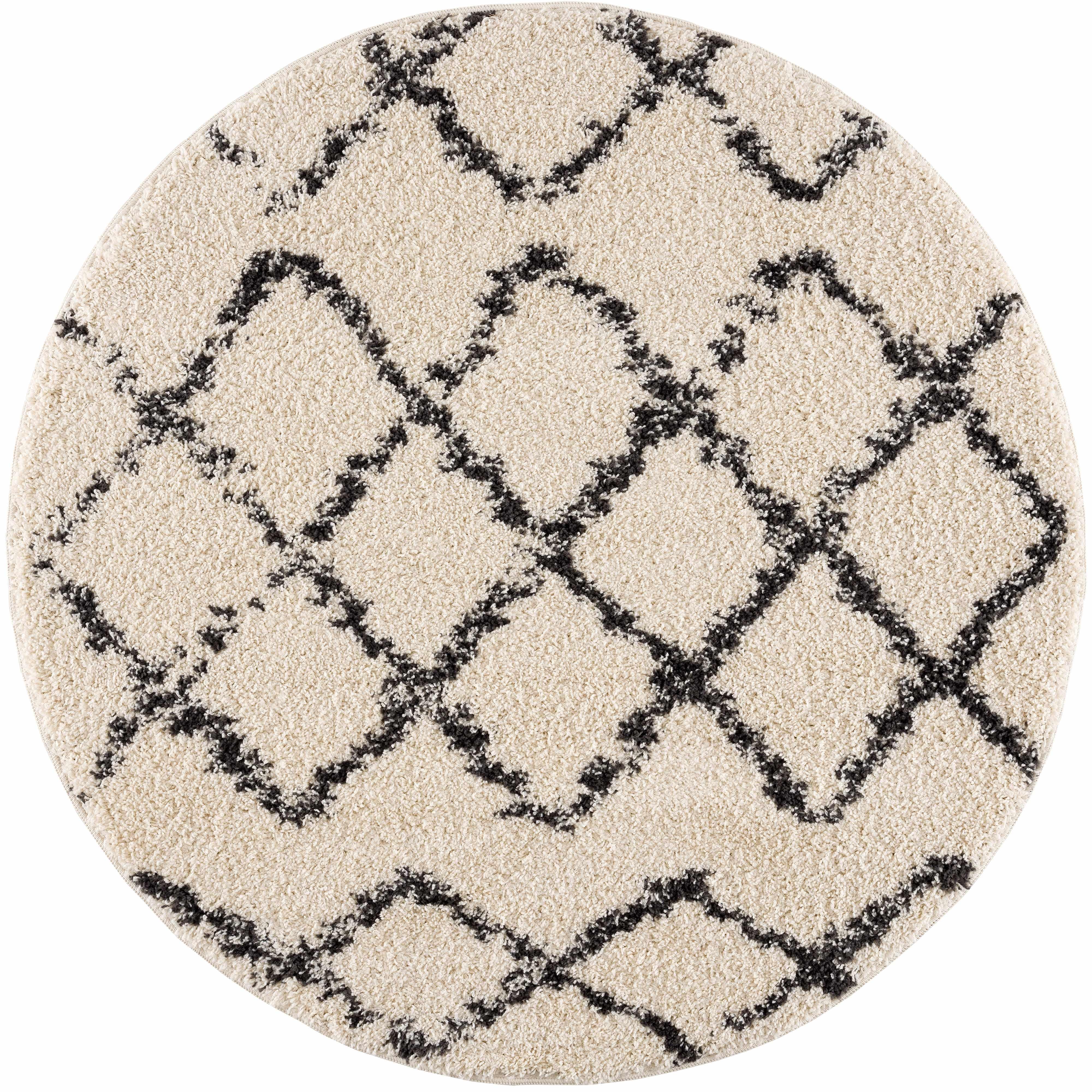 Wallagrass Beige/Black Trellis Tassel Shag