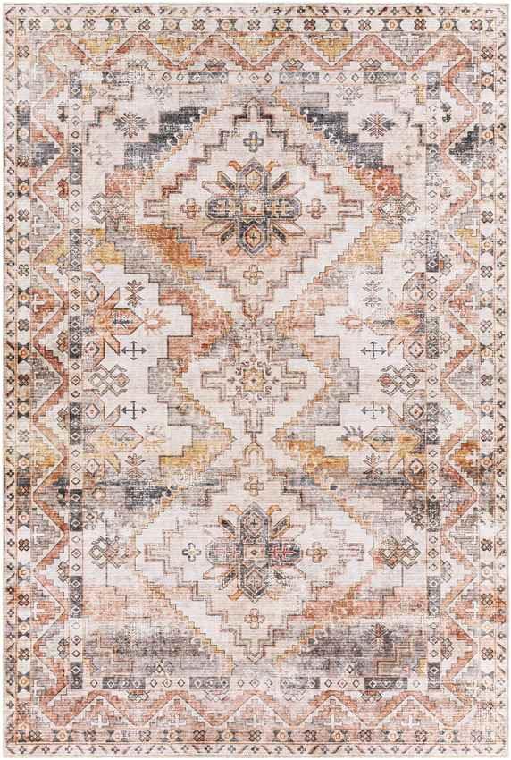 Wapello Traditional Burnt Orange Washable Area Rug