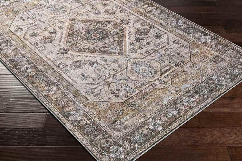 Washta Traditional Taupe Washable Area Rug