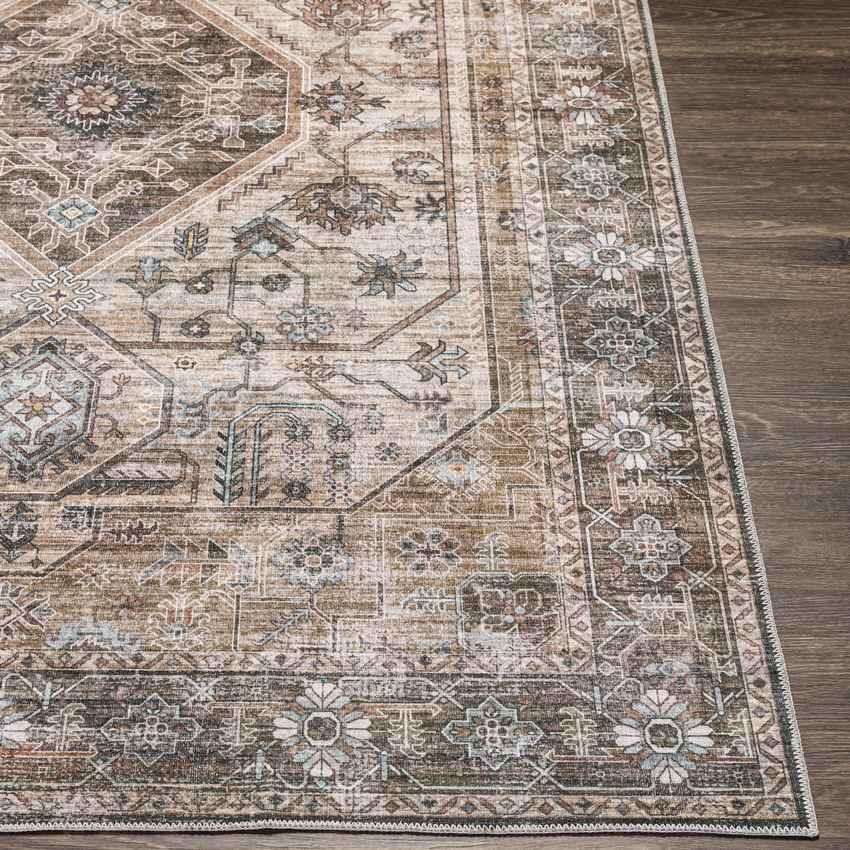 Washta Traditional Taupe Washable Area Rug