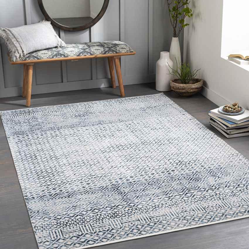 Waynetown Global Ink Blue Washable Area Rug