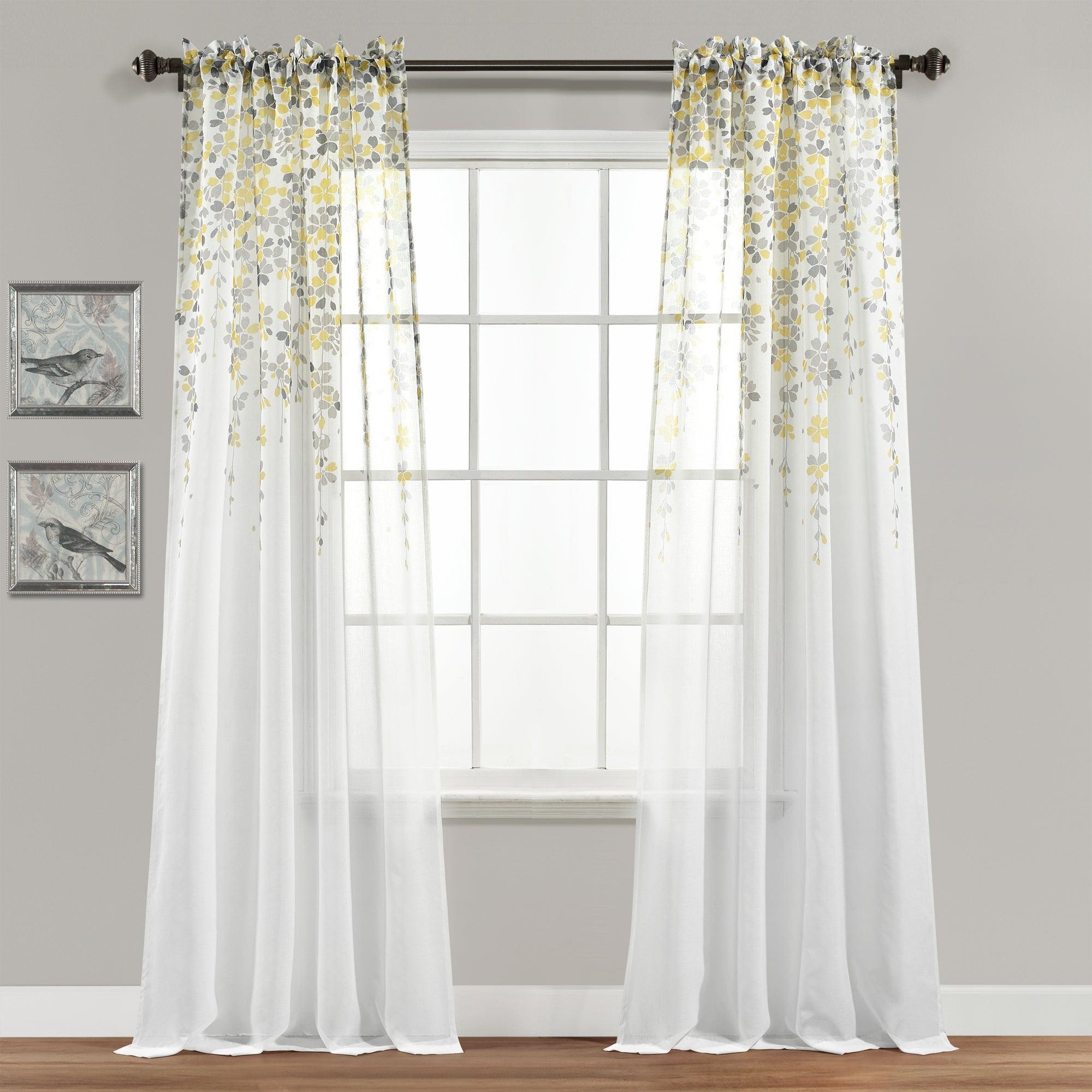 Weeping Flower Sheer Window Curtain Panel Set