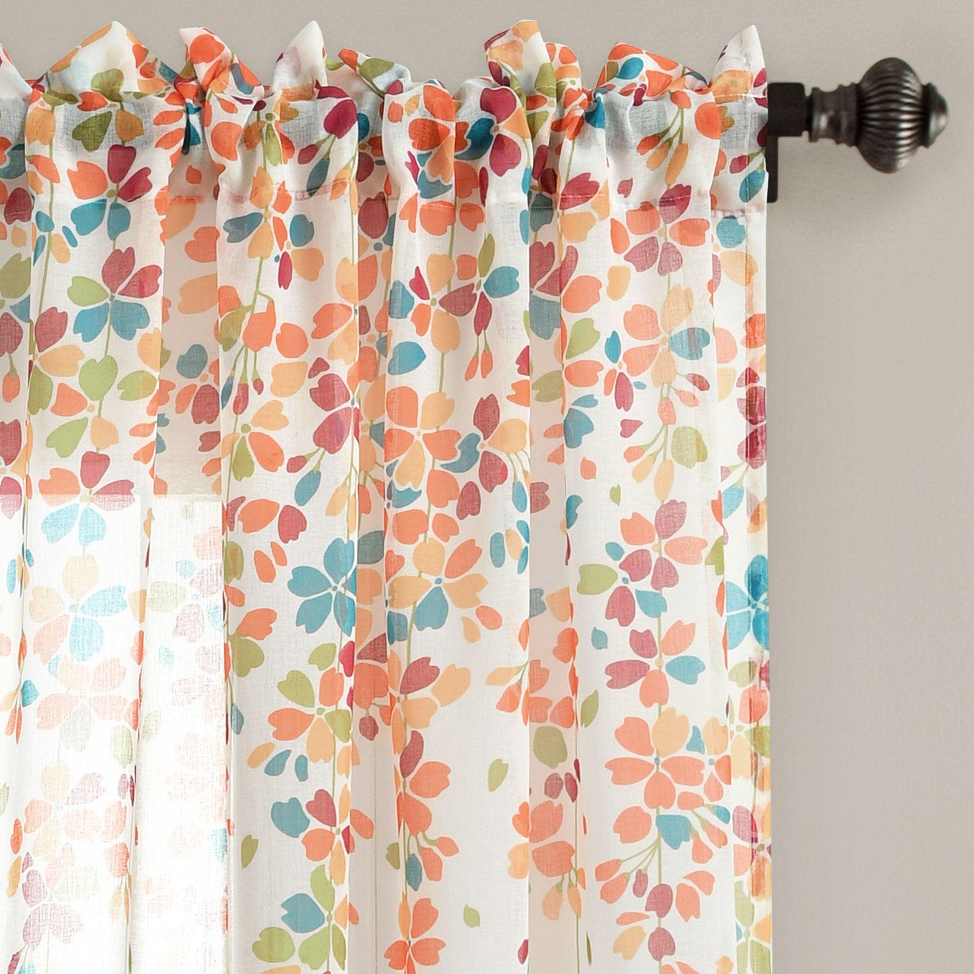 Weeping Flower Sheer Window Curtain Panel Set