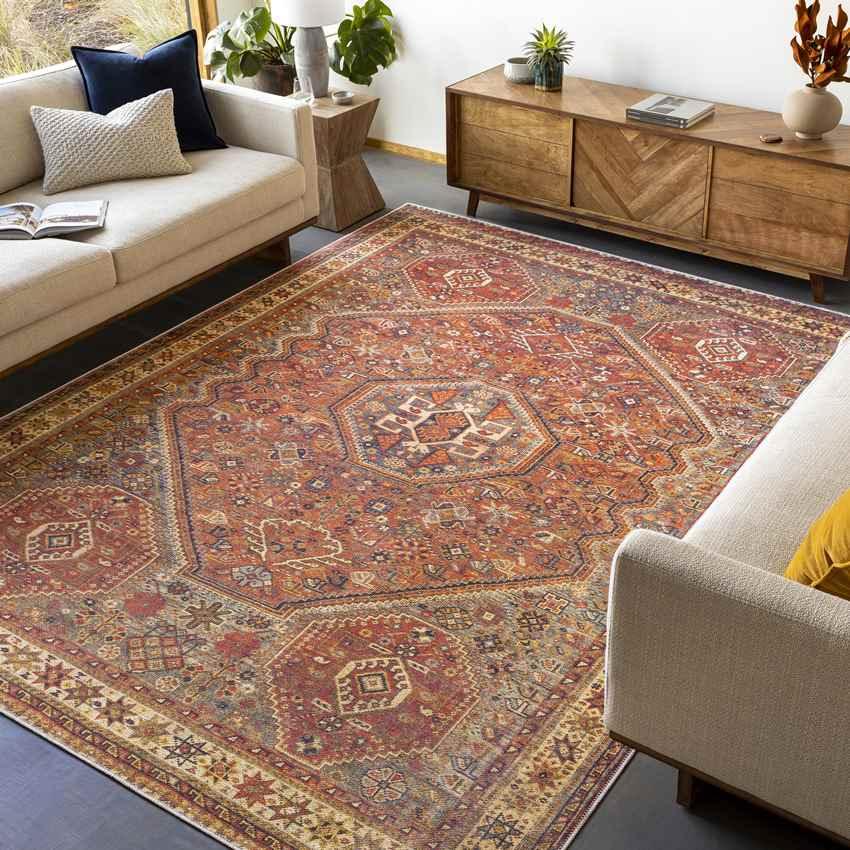 West Brooklyn Traditional Burnt Orange Washable Area Rug