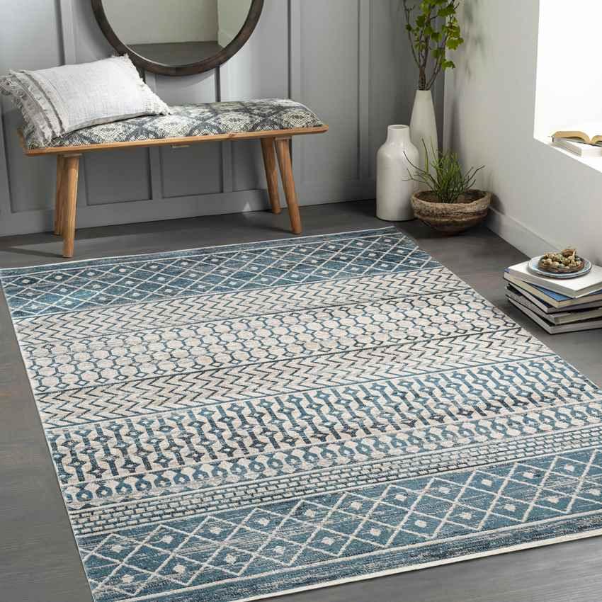 West Terre Haute Global Ice Blue Washable Area Rug