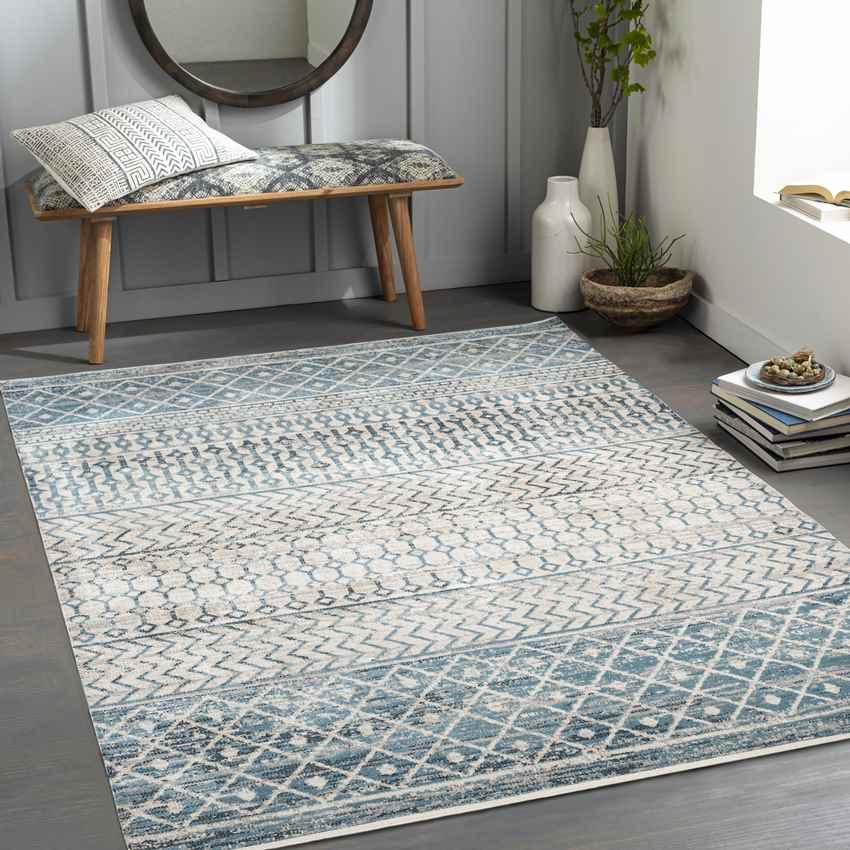 West Terre Haute Global Pale Blue Washable Area Rug