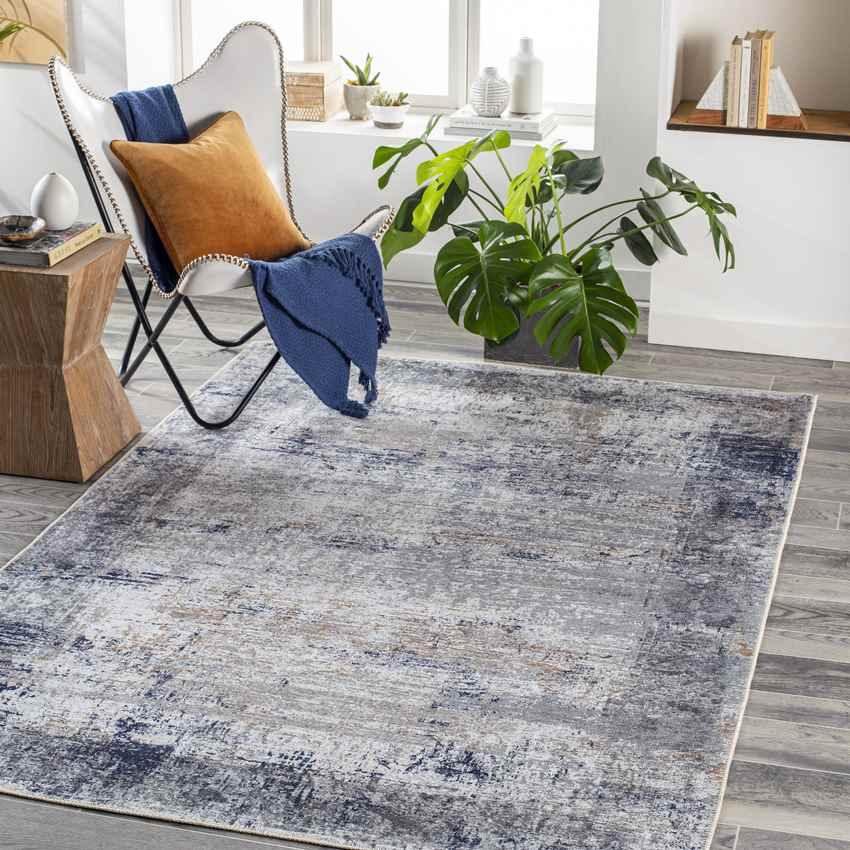 What Cheer Traditional Dark Blue Washable Area Rug