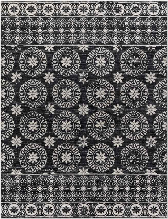 William Traditional Black Washable Area Rug