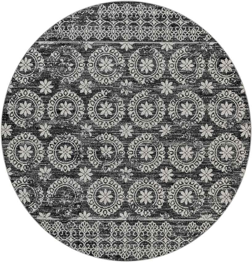 William Traditional Black Washable Area Rug