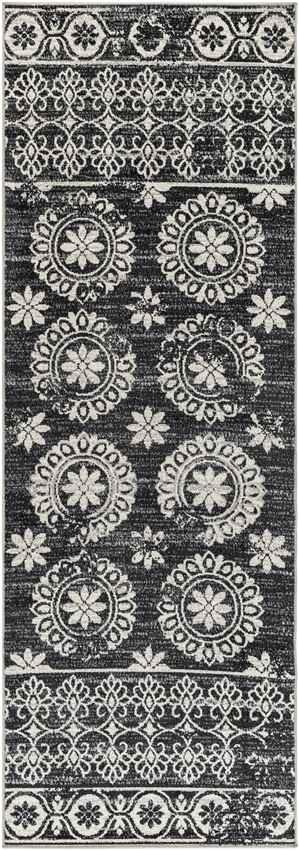 William Traditional Black Washable Area Rug