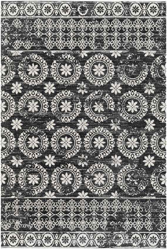 William Traditional Black Washable Area Rug