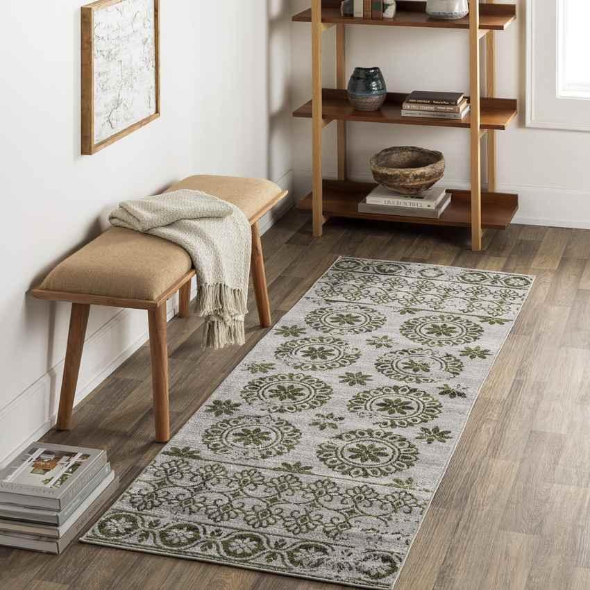 William Traditional Sage Washable Area Rug