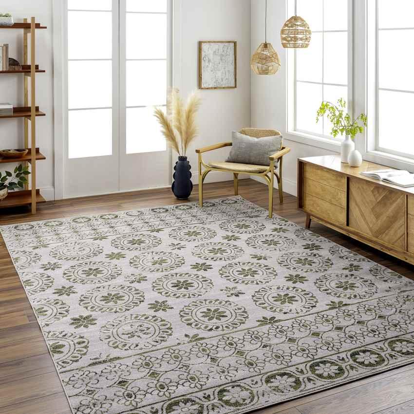 William Traditional Sage Washable Area Rug