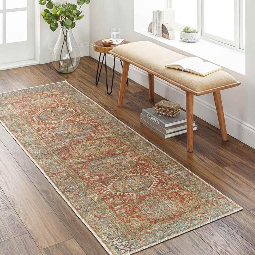 Xeros Traditional Rust Washable Area Rug