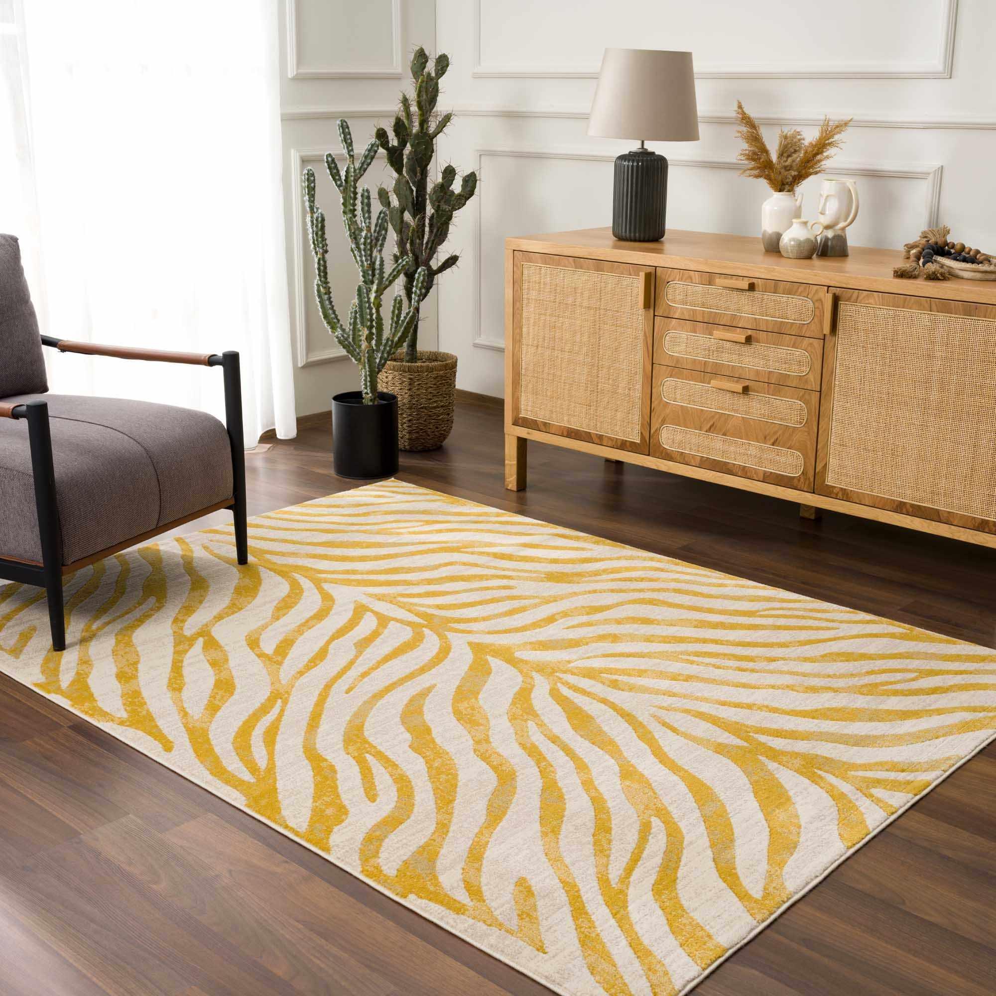 Yellow Terra Zebra Print Area Rug