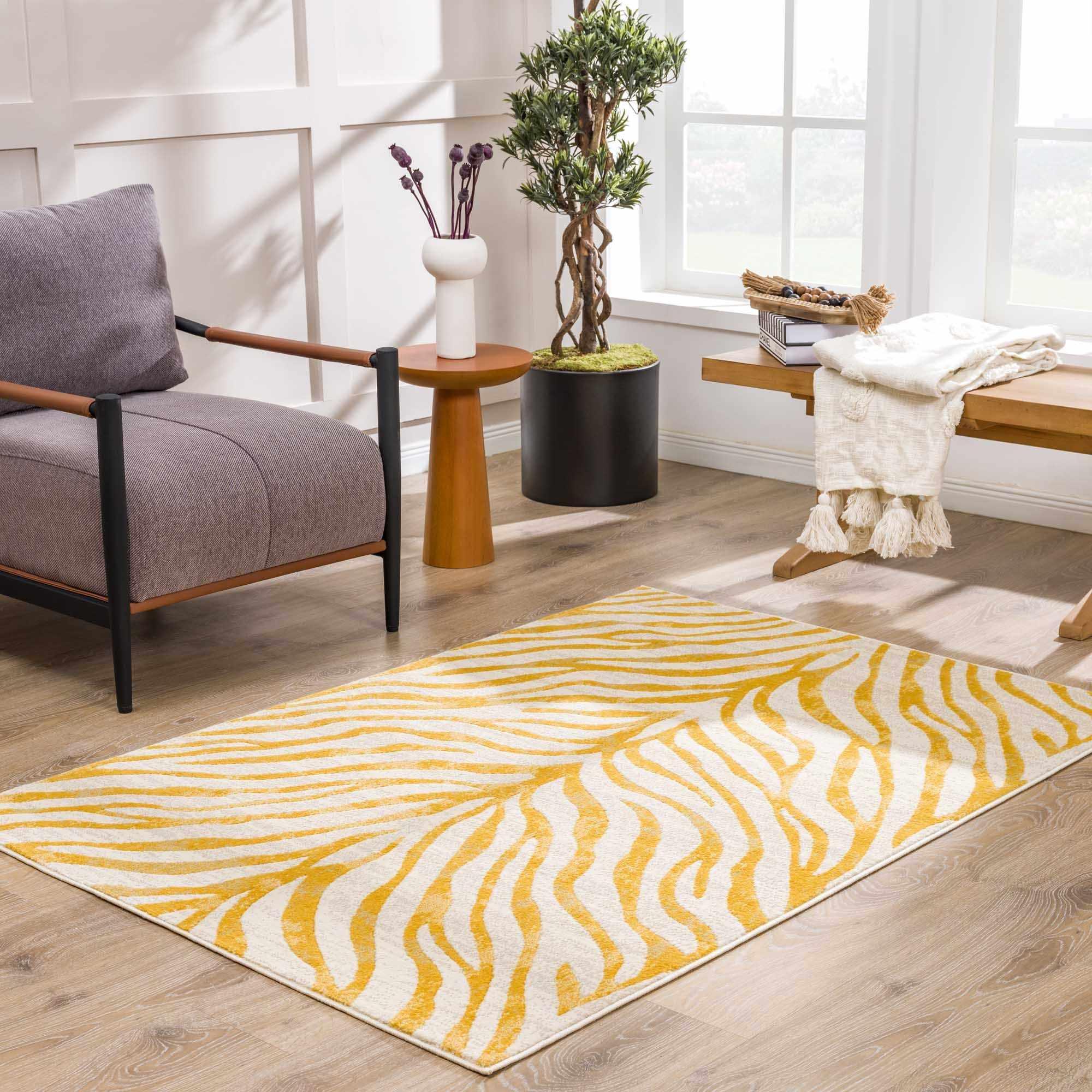 Yellow Terra Zebra Print Area Rug