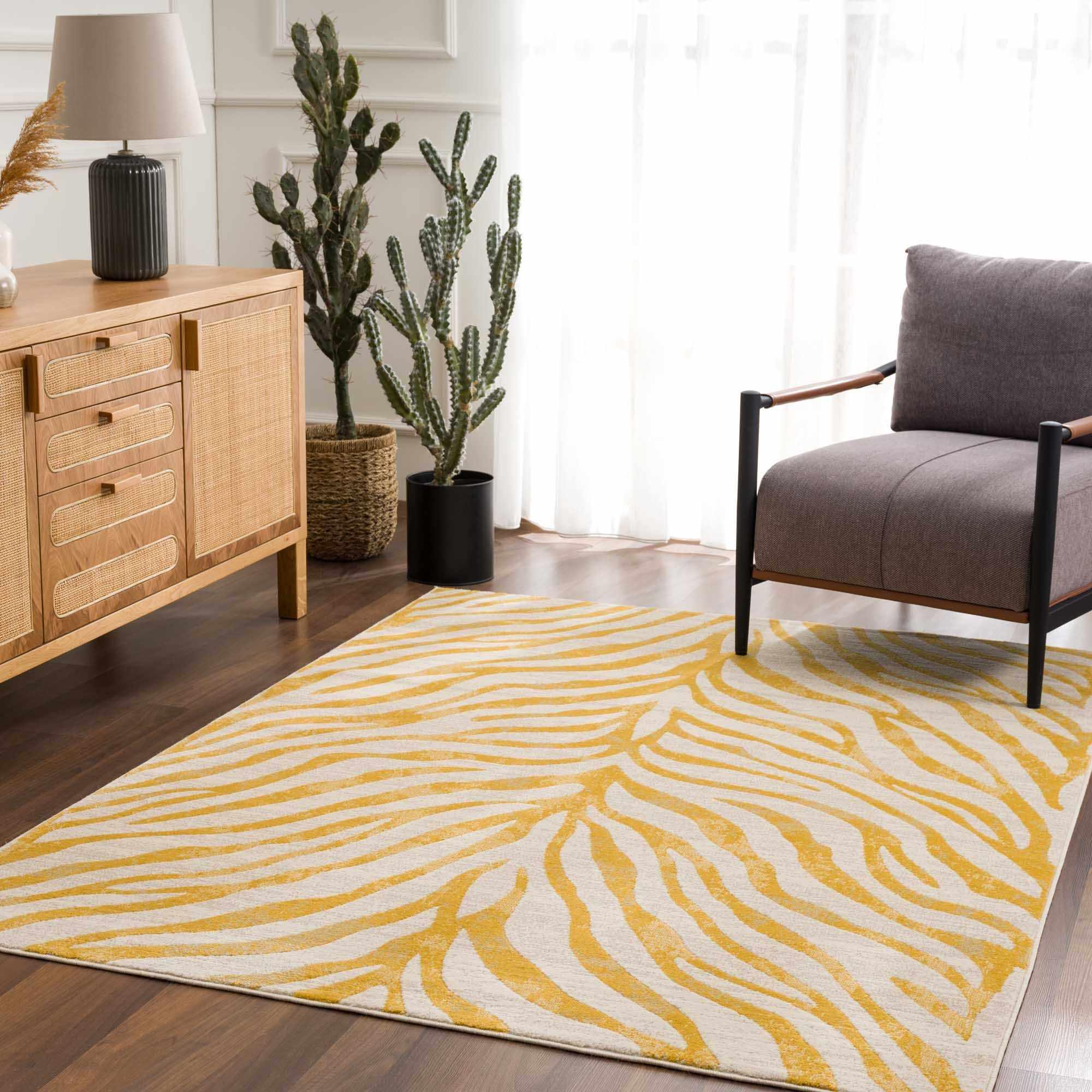 Yellow Terra Zebra Print Area Rug